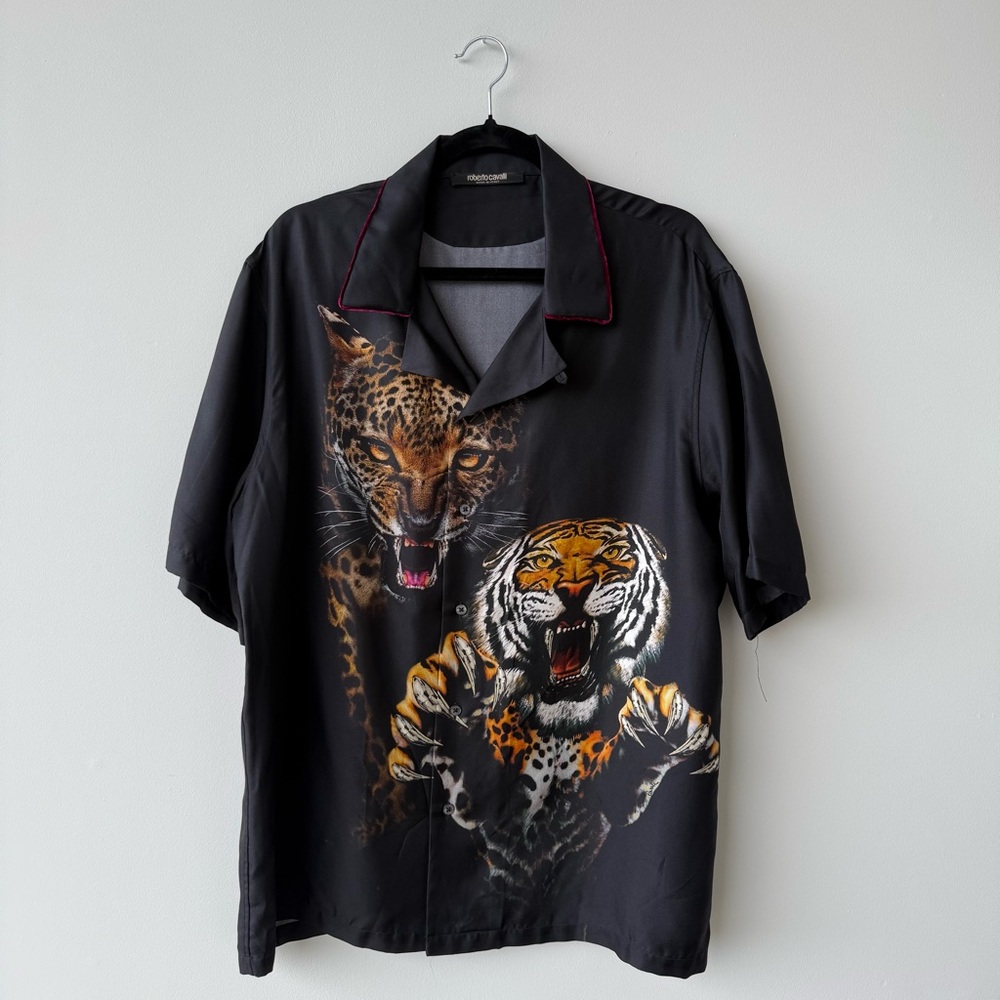 Mens Roberto Cavalli Cheetah Button Down Shirt